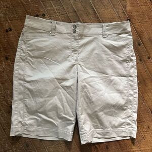 White House Black Market tan flat front 10 Bermuda shorts
